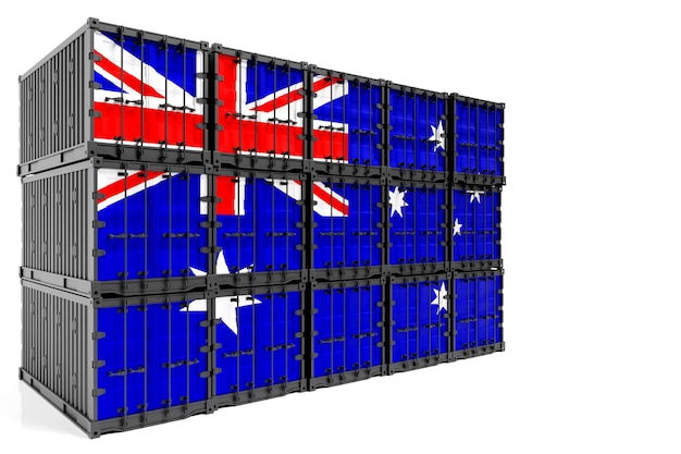 The concept of Australia exportimport container transporting and national delivery of goods 3D illustration container with the national flag of Australia view front