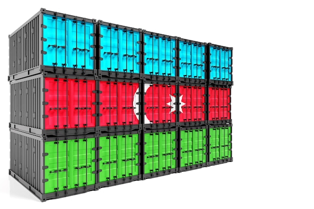 The concept of Azerbajdan exportimport container transporting and national delivery of goods 3D illustration container with the national flag of Azerbajdan view front