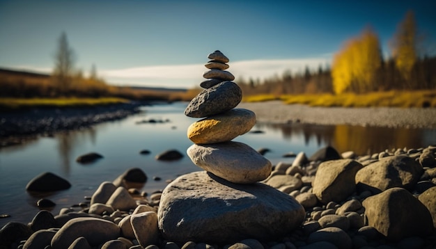 Concept of balance and harmony rocks on the coast of the river Generative AI