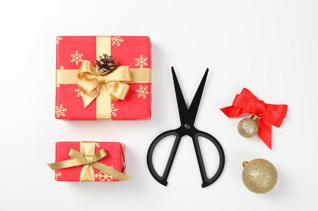 Concept of beautiful Christmas present gift boxes