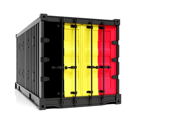 The concept of Belgium exportimport container transporting and national delivery of goods The transporting container with the national flag of Belgium view front