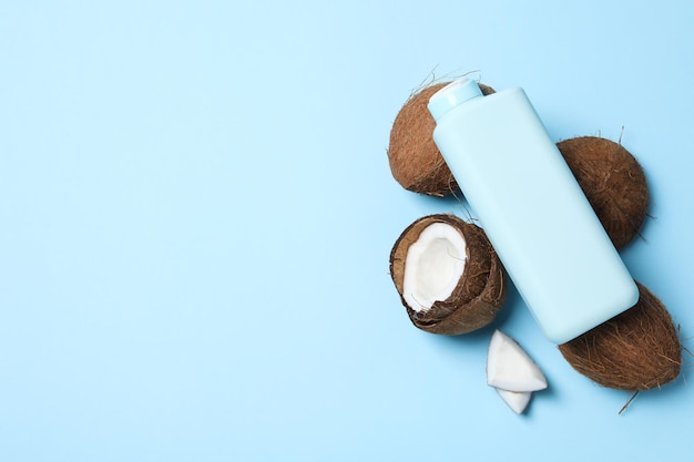 Photo concept of body and skin care accessories coconut cosmetic