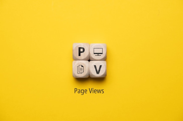 Concept business marketing acronym PV or Page Views