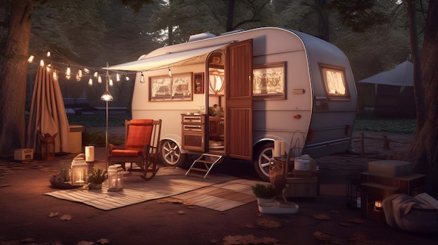 Concept of camper van and camping life Generative AI