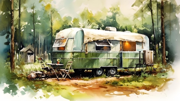 Concept of camper van and camping life Generative AI