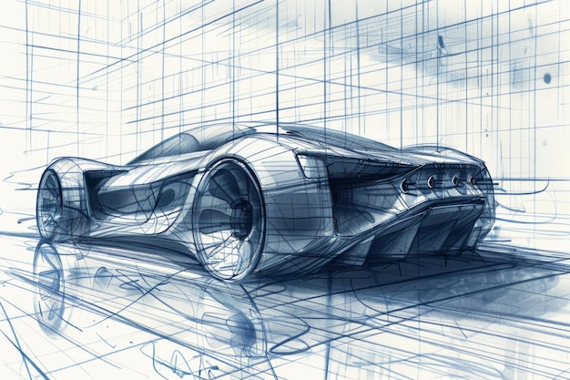 Photo concept car sketch coming to life in an advanced manufacturing unit