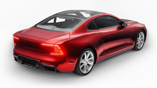 Concept car sports premium coupe. Plug-in hybrid. Technologies of eco-friendly transport. Red car on white background. 3d rendering.