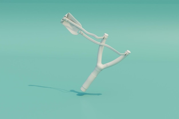 The concept of children's games a white slingshot on a turquoise background 3D render