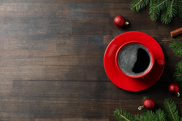 Concept of Christmas and Happy New Year Christmas coffee space for text