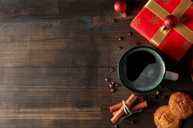 Concept of Christmas and Happy New Year Christmas coffee space for text