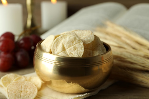 Concept or composition of Eucharist close up