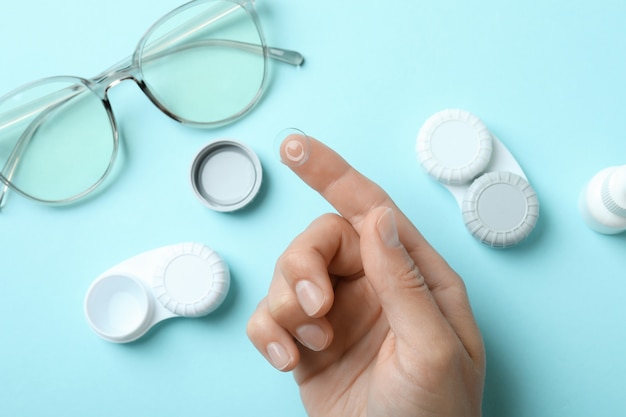 Concept of contact lenses for eyes, health care