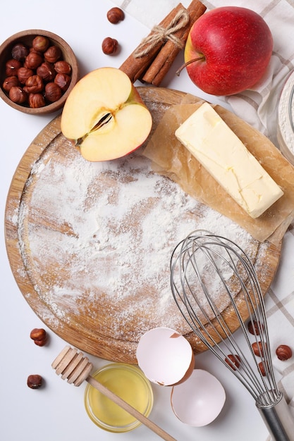 Concept of cooking cake or pie top view