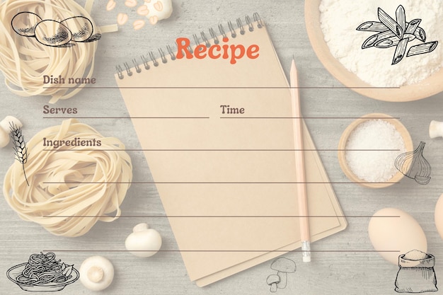 Photo concept of cooking and preparing food with recipe book