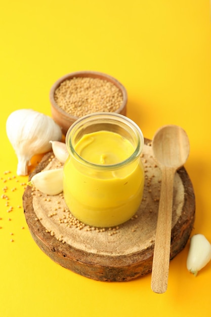 Concept of cooking with mustard and ingredients