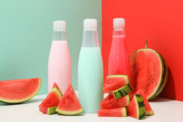 Concept of cosmetic and beauty procedures watermelon cosmetic