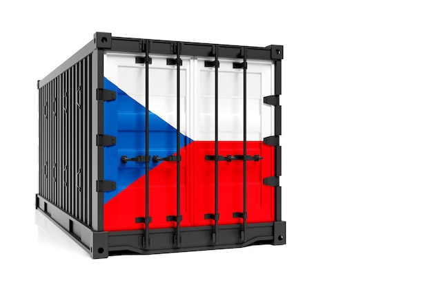 The concept of Czech exportimport container transporting and national delivery of goods The transporting container with the national flag of Czech view front