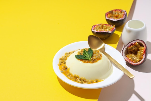 Concept of delicious food Passion fruit mousse