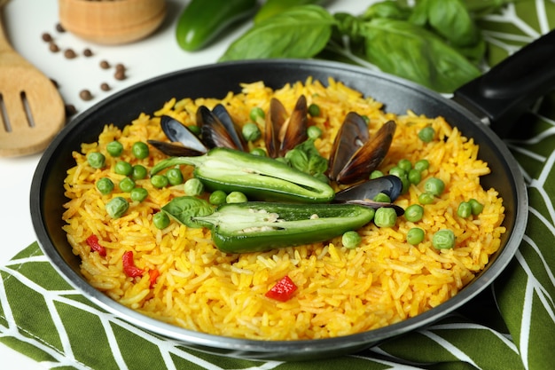 Concept of delicious food with Spanish Paella