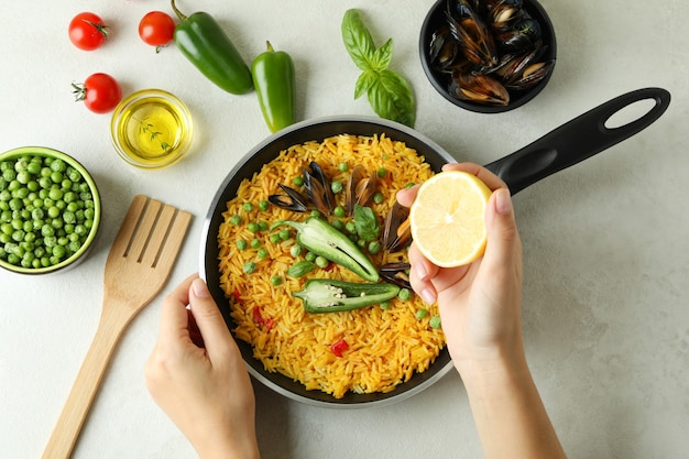 Concept of delicious food with Spanish Paella