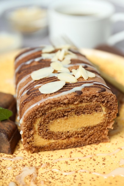 Concept of delicious sweet food cake roll