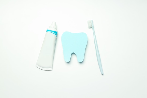 Concept of dental care tooth care top view