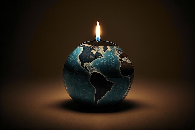 Concept for Earth Hour Planet Earth as a burning candle on a dark background illustration