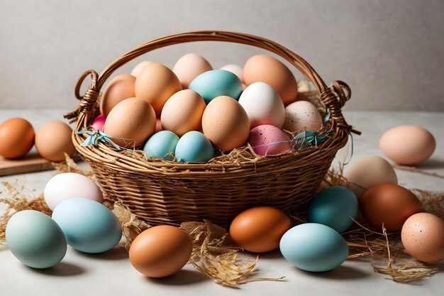 A concept of easter eggs in a basket with an isolated background