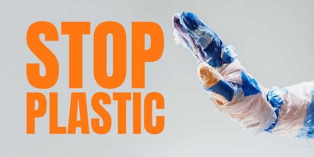 Photo concept of ecology disaster, environmental pollution, garbage. stop plastic. negative space to insert your text or ad. modern design. contemporary colorful and bright art collage. unusual look.