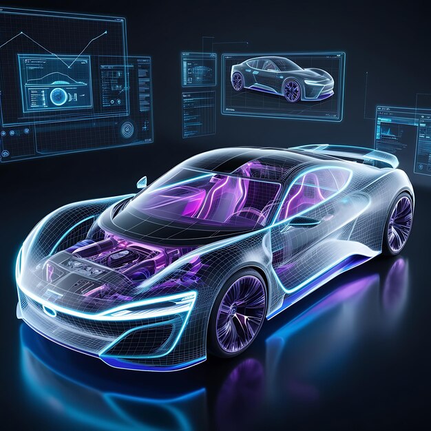 Photo the concept of a electric car with blue lines