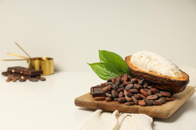 Concept of fresh and aromatic food cacao beans