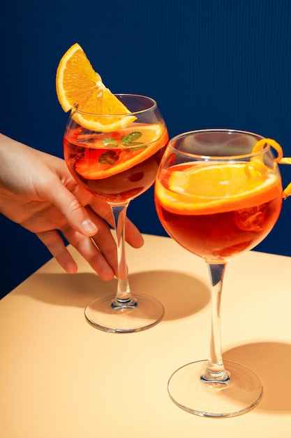 Concept of fresh summer cocktail Aperol Spritz