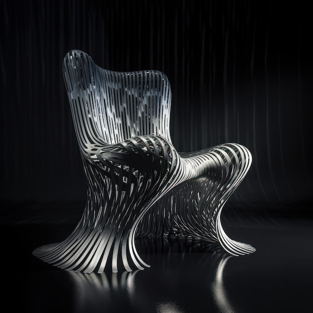 Concept of a futuristic chair of interlocking metal plates Generative AI