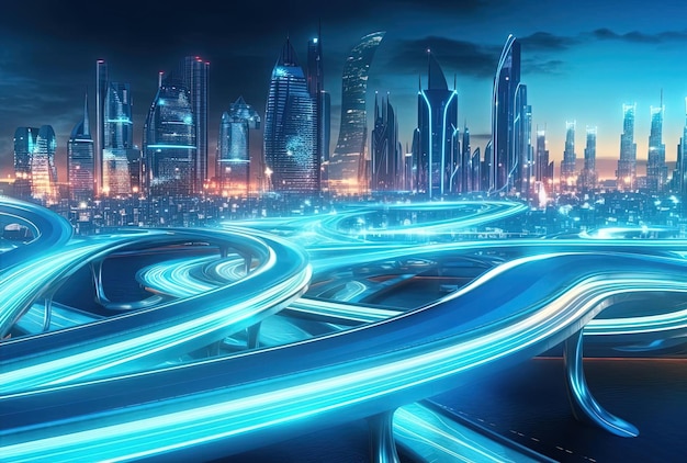 concept futuristic city with lights on a highway