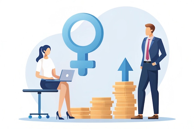 Photo concept of gender pay gap and inequality in the workplace vector illustration