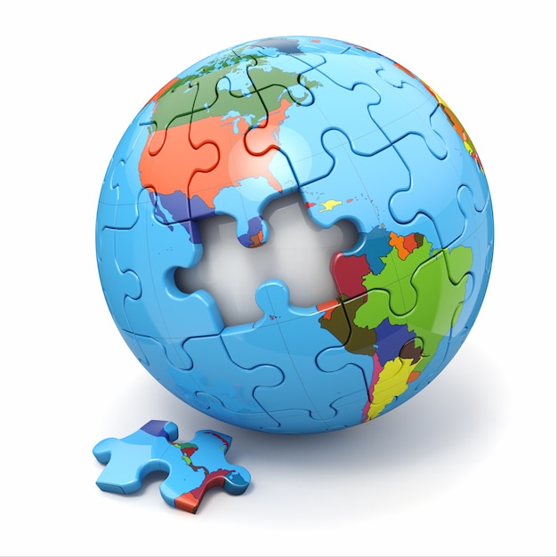 Photo concept of globalization. earth puzzle. 3d