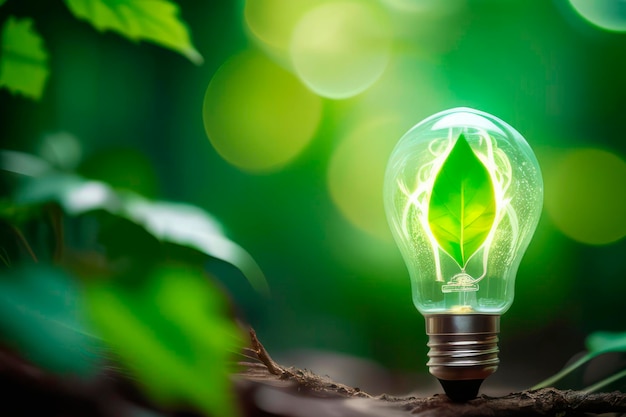 the concept of green energy the light bulb burns from natural energy