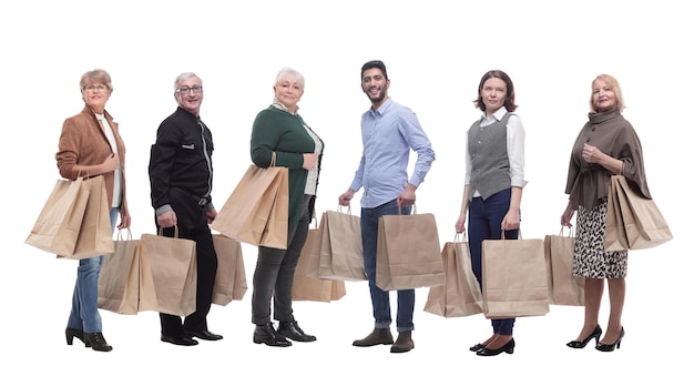 Concept group of buyers collage of people with shopping bags