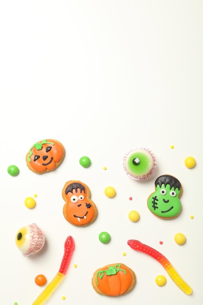 Concept of Halloween sweets funny sweets space for text