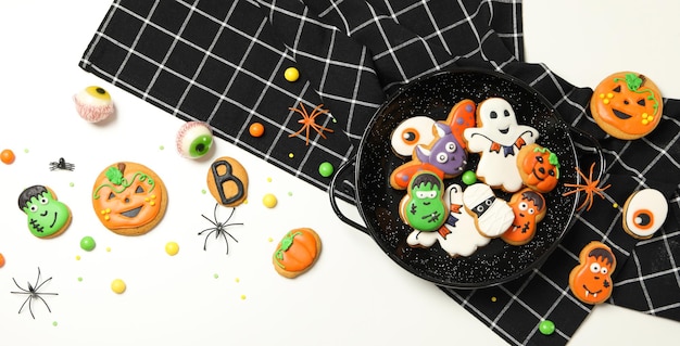 Concept of Halloween sweets funny sweets top view