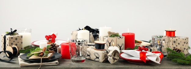 Concept of Happy New Year Christmas table setting