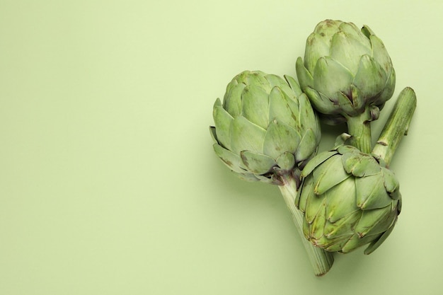 Concept of healthy food with artichoke space for text