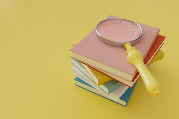 The concept of homeschooling a stack of books on which lies a magnifying glass