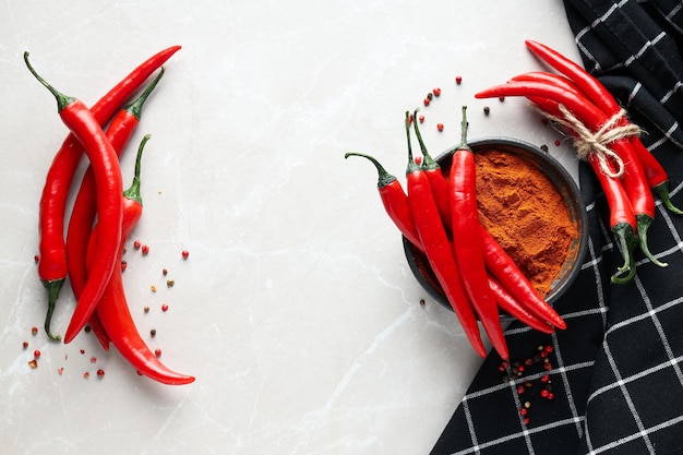 Concept of hot and spicy ingredients red hot chili pepper