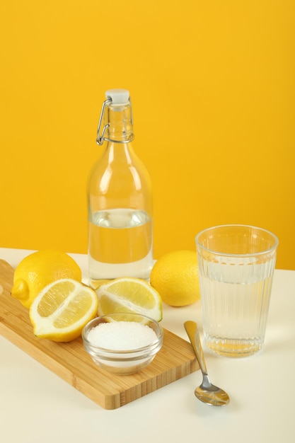 Concept of household cleaners with lemon acid