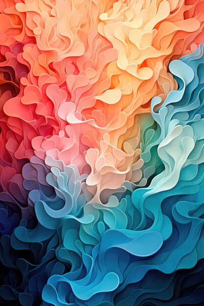 Concept illustration of a abstract background with multicolored lines in the form of waves illustration for painting print Generative AI