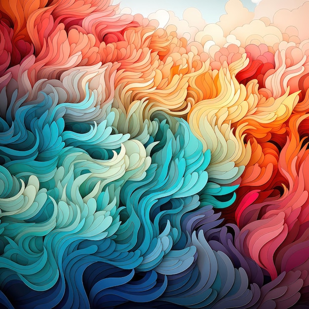 Concept illustration of a abstract background with multicolored lines in the form of waves illustration for painting print Generative AI