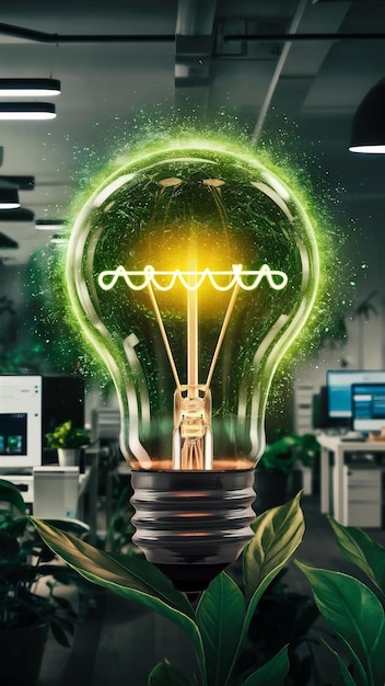 Concept image if green lightbulb symbol of scr innovation and eco friendly business