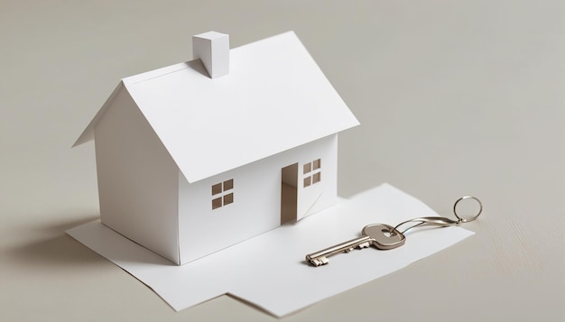 Photo concept image of a paper house and key representing home dreams financing or purchase