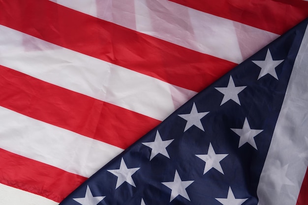 Concept of Independence day or Memorial day Flag over bright marble table background